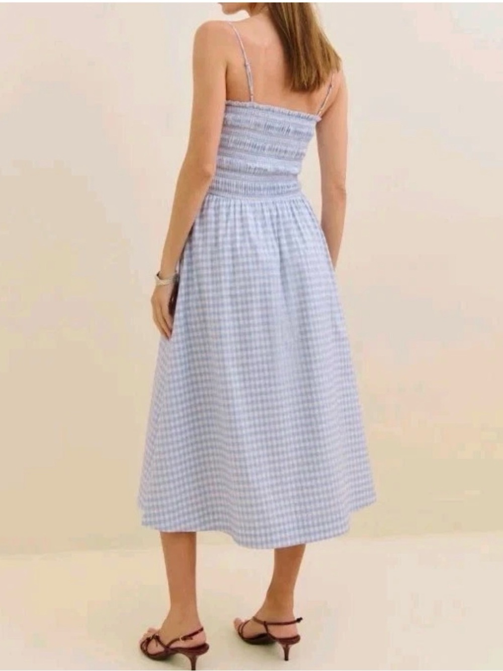 Reformation Blue and White Gingham Smocked Dress